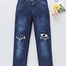 Enfance Eyes Embroidered Mild Washed Denim Jeans - Dark Blue-image-59