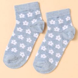 Mustang Cotton Knit Socks With Floral Design - Light Blue-image-67