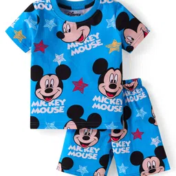 Babyhug Disney Single Jersey Knit Half Sleeves Shorts Night SuitWith Mickey Mouse Print - Blue-picture-15