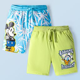 HoneyHap Disney Terry Knit Knee Length Shorts with Mickey Mouse & Family Graphics Pack of 2 - Light Blue & Green-image-98