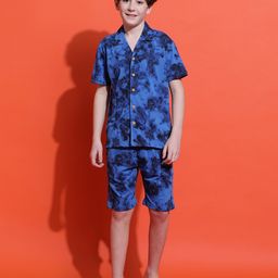 Lil Tomatoes Cotton Jersey Knit Half Sleeves Tie Dye Coordinating Shirt & Shorts Set - Royal Blue-image-41