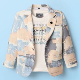 Dapper Dudes Full Sleeves Abstract Printed Blazer With Tee - Lemon-image-14
