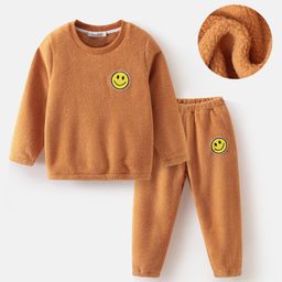 Mark & Mia Full Sleeves Co-Ord Winter Wear Night Suit with Smiley Patch - Brown-picture-43