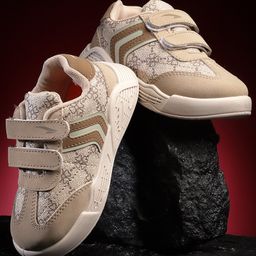 asian Floral Designed Velcro Closure Sneakers - Beige-image-99