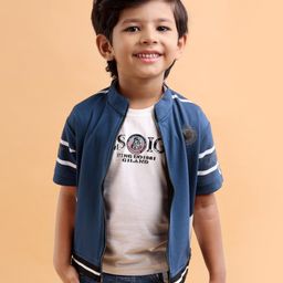 Dapper Dudes Half Sleeves Embellished Jacket With Typography Printed Tee - Parrot Blue-image-84