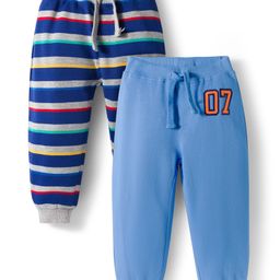 Babyhug Terry Knit Full Length Lounge Pant With Stripes Pack Of 2 - Blue & Navy Blue-picture-32
