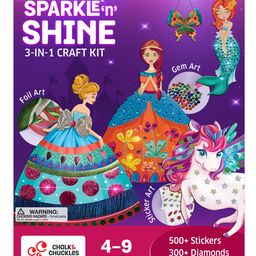 Chalk and Chuckles Sparkle & Shine 3-in-1 Craft Kit for Girls, Foil Art, Stickers & Gem Mosaics, No Mess DIY Activity for Age 49, Princess & Unicorn Theme, Birthday Gift & Screen-Free Fun-23