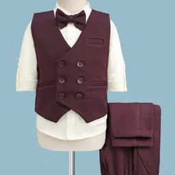Robo Fry Cotton Woven Full Sleeves Solid 3 Piece Party Suit With Bow Applique - Maroon-picture-6