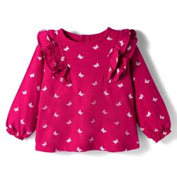 Babyhug 100% Cotton Knit Full Sleeves Top with Butterfly Print & Frill Detailing - Dark Pink-picture-20