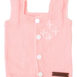 The Original Knit Sleeveless Flower Embroidered & Self Designed Vest - Baby Pink-image-71