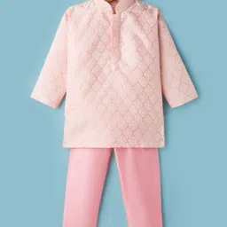 Ridokidz Full Sleeves Ethnic Motif Embroidered Kurta Pyjama Set - Light Pink-picture-20