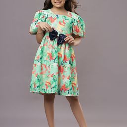 TeenTrums Girls Floral Printed Puff Sleeves Fit & Flare Dress-image-51