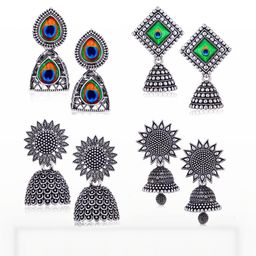 Sangria Peacock Shaped Jhumkas Earrings-image-65