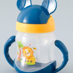 fab n funky Straw Sipper with Twin Handle & Straw Lion Print  Blue - 200 ml image 3