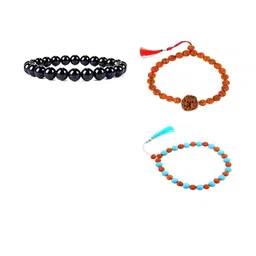 Divine souvenirs Unisex Set Of 3 Rudraksha Beaded Elasticated Bracelet-18