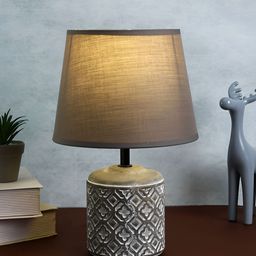 TAYHAA Brown & White Textured Ceramic Contemporary Frusturical Shaped Table Lamp-20