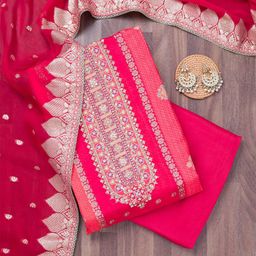 Koskii Floral Woven Design Cutdana Tissue Unstitched Dress Material-image-45