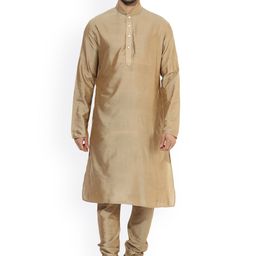KISAH Men Brown Solid A-Line Kurta-image-9