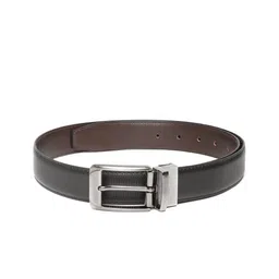 Ultimo Men Black & Coffee Brown Textured Reversible Belt-image-89