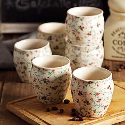 MIAH Decor Off-White Printed Set of 6 Matte Finish Ceramic Kulladhs-3