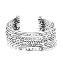 RICHEERA Oxidised Silver-Plated Textured Cuff Bracelet-19