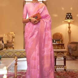 Satrani Pink Silk Woven Saree With Unstitched Blouse-picture-27