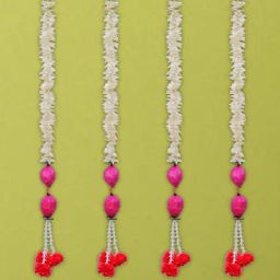 eCraftIndia Pink Lotus White Artificial Flowers Wall Hangings for Diwali   Pack of 4-image-5