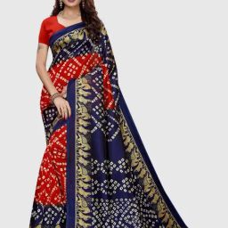KSUT Navy & Red Printed Saree With Blouse-image-19