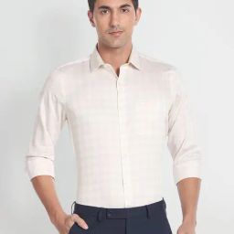 Arrow Beige Regular Fit Check Cotton Shirt-picture-36