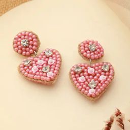 Aatmana Purple Beaded & CZ Studded Heart Shaped Contemporary Drop Earrings-26