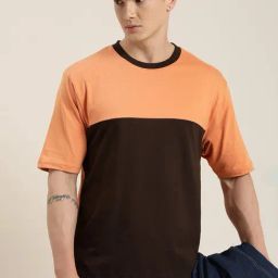 Dillinger Brown & Orange Loose Fit Cotton Oversized Crew T-Shirt-image-42