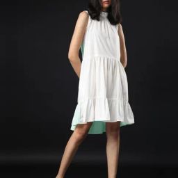 RAREISM Mint Cotton Solid Tiered Dress-picture-20