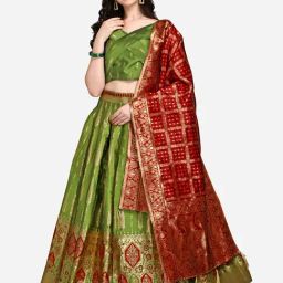 PURVAJA Green Printed Stitched Lehenga & Unstitched Blouse With Dupatta-picture-25