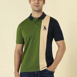Allen Solly Green Cotton Regular Fit Color-Block Polo T-Shirt-12