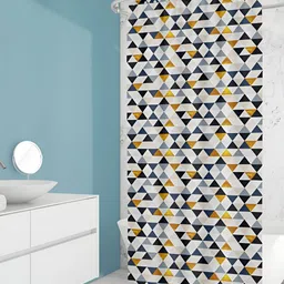 ArtzFolio White & Blue Geometric Printed Waterproof Shower Curtain-image-97
