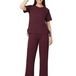 Smarty Pants Maroon Top With Lounge Pants-image-58