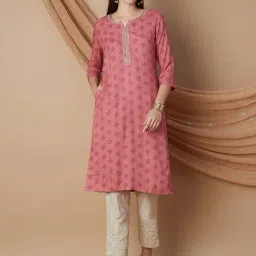 Melange by Lifestyle Pink Embroidered Straight Kurta-image-98