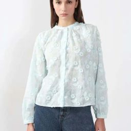 Vero Moda Blue Cotton Regular Fit Embroidered Shirt-image-49