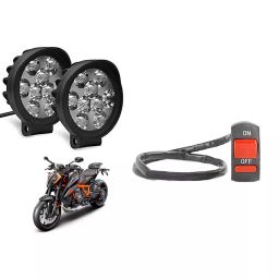 Cartronics 9 Round Cap LED Fog Light With On/Off Switch for KTM 1290 Super Duke R (Set of 2 Pcs)-6