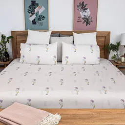 Baarno Green & White Floral 210 TC Bedsheet with 2 Pillow Covers-picture-46