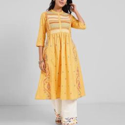 Rangmanch By Pantaloons Buff Yellow Cotton Regular Fit Embroidered Kurta-25