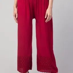 FAMBEE Women Embroidered Flared Knitted Palazzos-picture-0