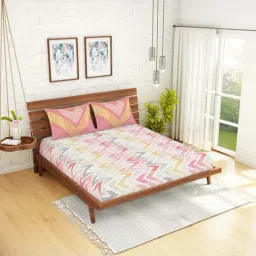 Spaces Atrium Pink & Grey Cotton 144 TC Bed Sheet Set-image-81