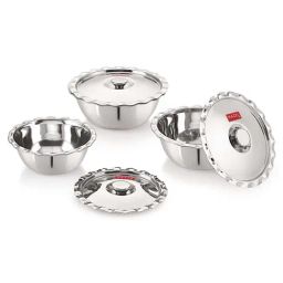 HAZEL Silver Stainless Steel Tasra Bowls with Lids (1000 ml, 1300 ml, 1750 ml) - Set of 3-image-40