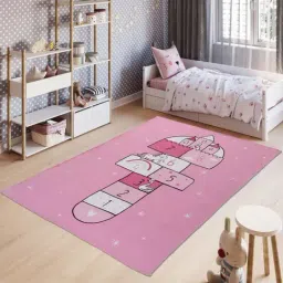 Elementary Hopscotch Pink Cotton Kids Educational Floor Carpet - Set of 1-6