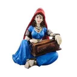 eCraftIndia Rajasthani Musician Lady Playing Harmonium Handcrafted Decorative Polyresin Showpiece-23