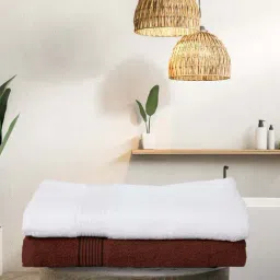 LORENA 100% Cotton Super-Soft Terry Towels -2pc Bath Towel (d`ross) solid-white/brown-17