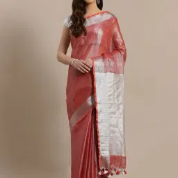Kalakari India Red & Silver Saree With Unstitched Blouse-picture-2