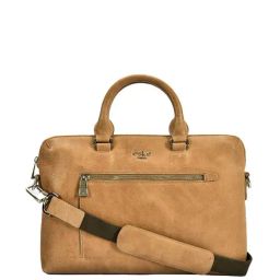 Eske Rohoda Beige Leather Medium Laptop Messenger Bag-image-66