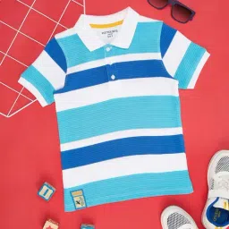 Pantaloons Junior Blue & White Cotton Striped Polo T-Shirt-image-72